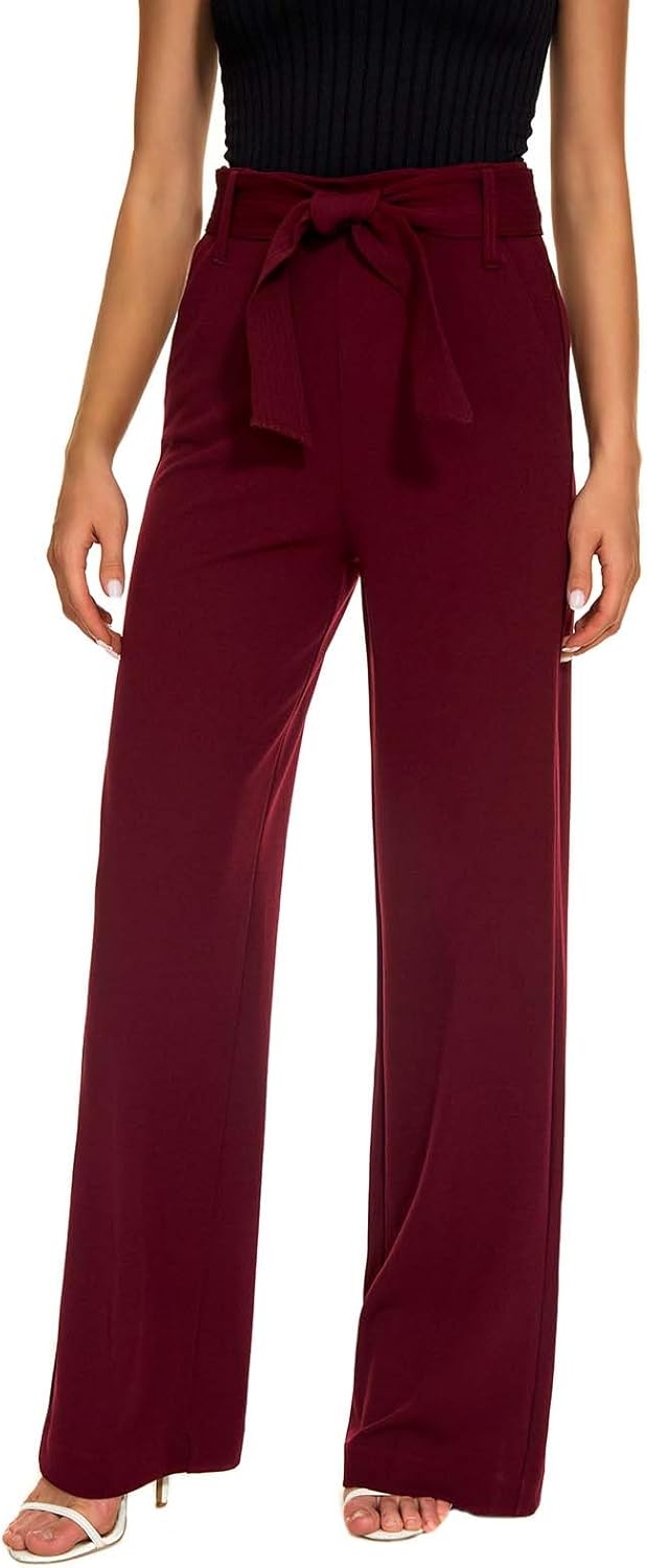 Women's Casual High Waisted Wide Leg Dress Pants with Pockets and Belt - Image 2