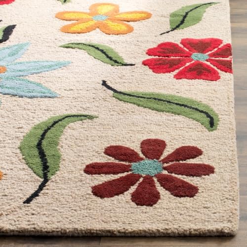 Image of Floral Pattern Wool Carpet with Loop Texture Yarn Anti Shedding Carpet Size 4x6 Feet A6 Beige & Multi Color