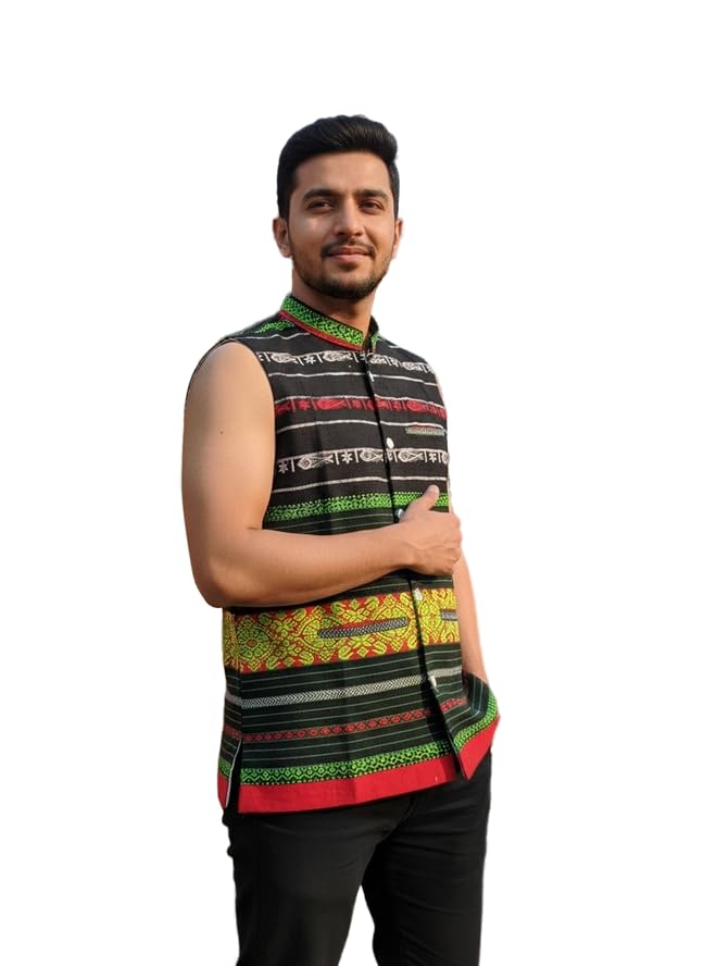Men’s Traditional Handwoven Cotton Sadri (Jharkhandi & Assamese Style) | Soft & Breathable Premium Cotton Waistcoat Cultural Events, Puja, Wedding & Daily Traditional Use (Black1)-picture-17