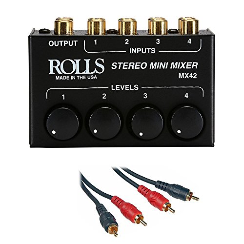 Rolls MX42 4-Channel Passive Mini Stereo Mixer with 2 RCA Male to 2