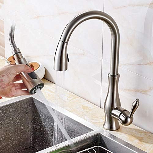 REPLYSAT Brushed Nickel Kitchen Faucet Pull Out Bathroom Kitchen Mixer Tap Single Handle Stream Sprayer Kitchen Spout Hot Cold Water Tap