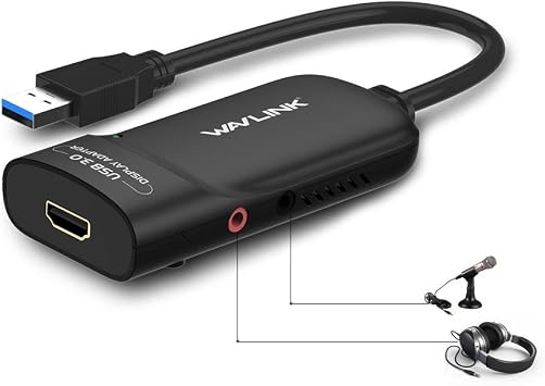 WAVLINK USB 3.0 to HDMI Adapter Slim External Video Card Display Monitor supports 2048 × 1152 resolution with audio port for Windows 10/8/7/XP – Black