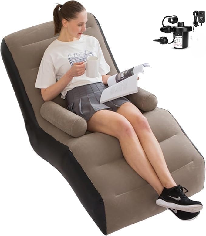 S Row Inflatable Sofa Inflatable Lazy Sofa Chair with Household air Pump, Lightweight S-Type Lazy Flocking Lounge Chair with Armrests for Living Room, Bedroom, Office,Travel, Camping(Brown)-picture-11