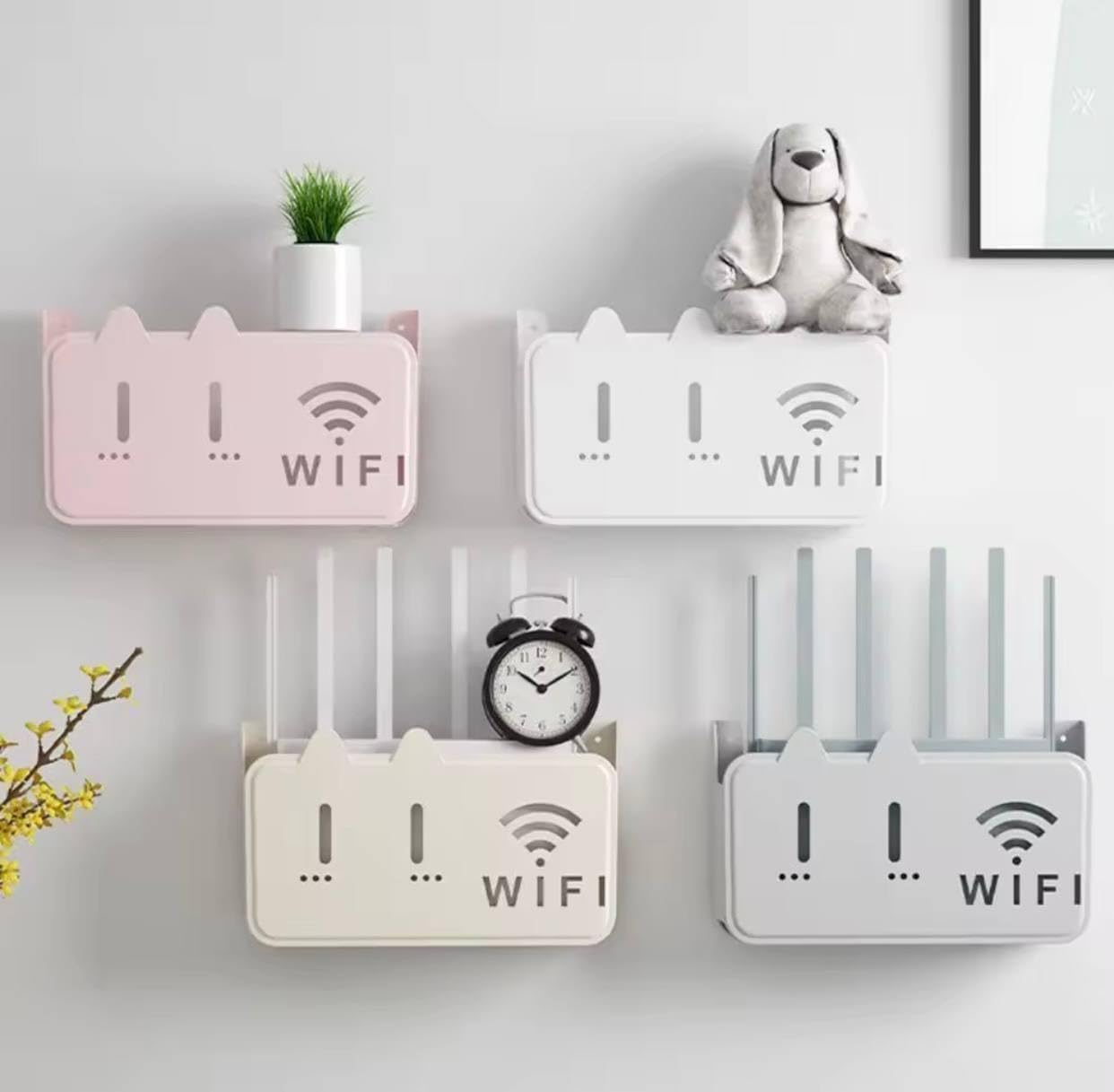 WiFi Router Stand Wall Mount Storage Shelf with Adhesive & Hooks | Space Saving Router Holder Organizer for Home Office Bedroom | Cat Ear Design (1 Pc, Multicolor, 24.7 × 14.5 × 6 cm)-image-3