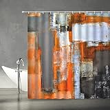 Gray and Orange Shower Curtain Abstract Art Burnt Orange Grunge Style Brushstrokes Oil Painting...