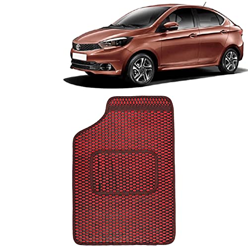 Image of Kingsway Dotted Design Car Floor Foot Mats Universal Fit for Tata Tigor, Model Year : 2017 Onwards, Water and Dustproof, Color Red, Set of 5 Pieces