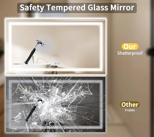 Image of 36 inchx72 inch LED Bathroom Mirror with Lights, Anti-Fog, Backlit + Front Lit, Dimmable, Led Vanity Mirror for Wall, Lighted Bathroom Mirror, 3 Colors, Shatter-Proof Tempered Glass