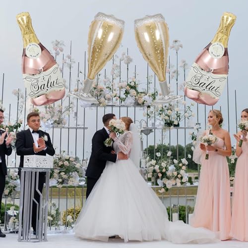 Image of Aluminum Foil Champagne Balloons, Large 36Inch Pink Mylar Foil Helium Wine Glass Goblet Balloons for Birthday Engagement Bachelorette Party Decorations