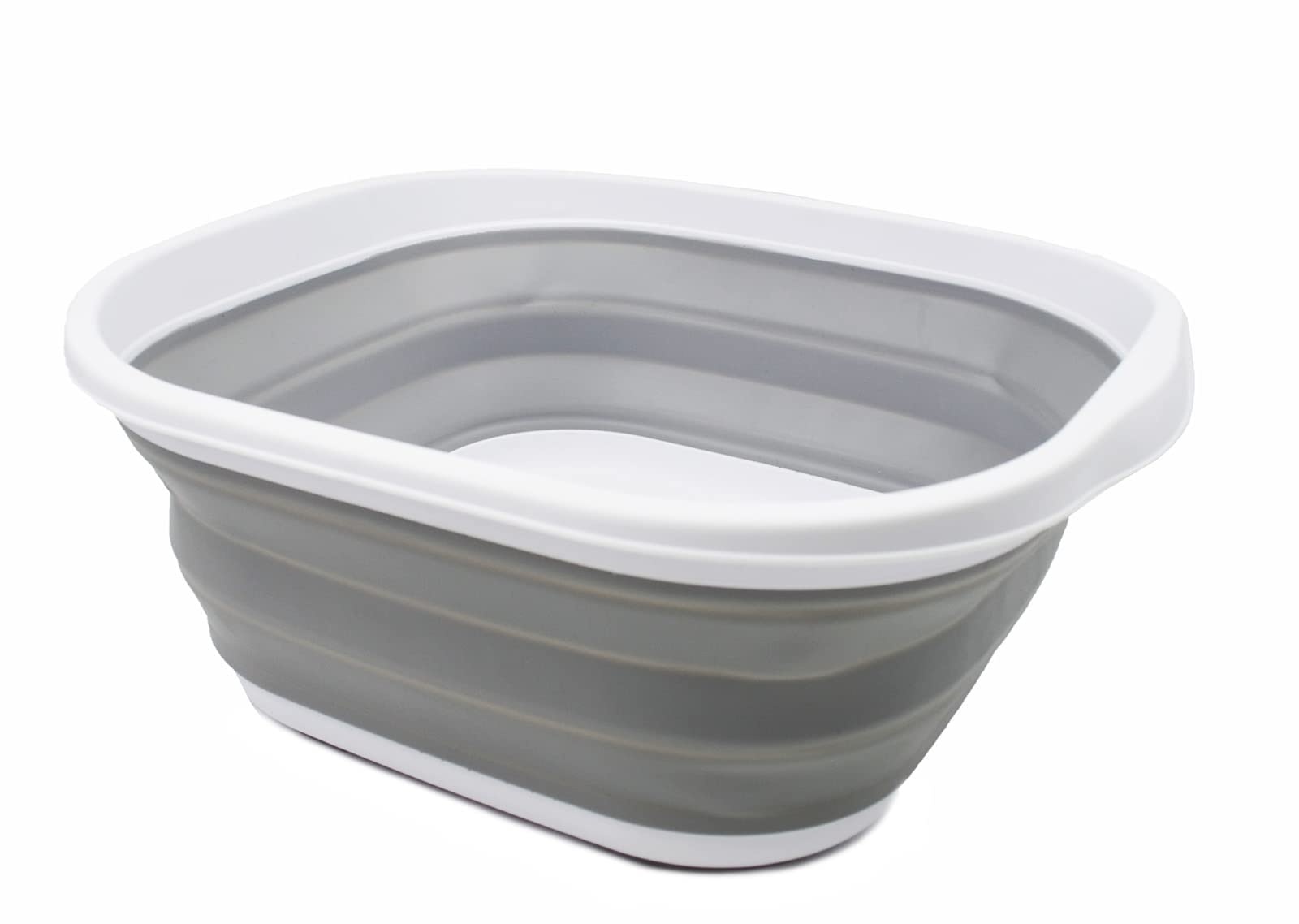 SAMMART 10L Collapsible Tub - Foldable Dish Tub - Portable Washing Basin - Space Saving Plastic Washtub (White/Grey, 1)