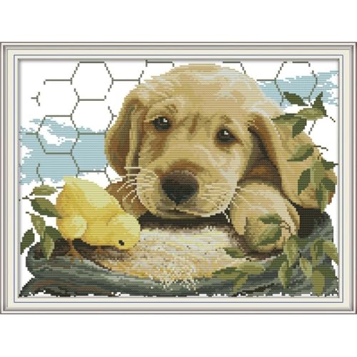 Image of JOYSEWING Puppy Pre-Printed Cross Stitch Stamped Kits Animal Counted Embroidery Needlepoint Kits for Beginners DIY Craft Kit Home Decor 11CT-(Dog Love(11CT) 20.08 x15.75 Inches)