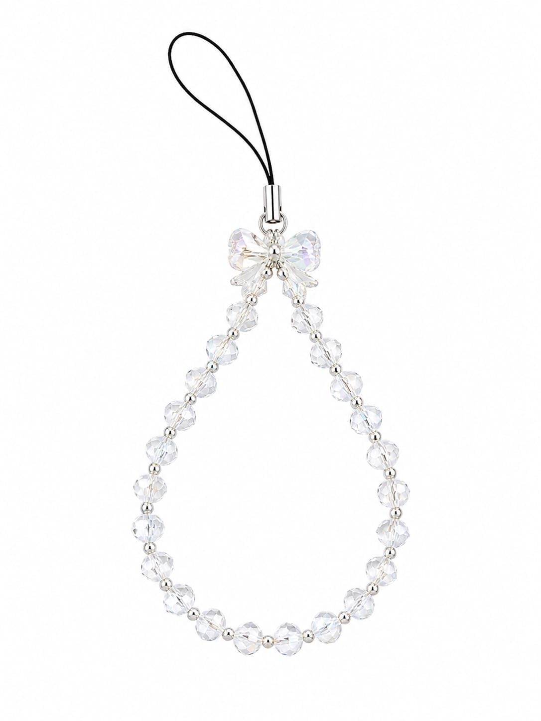 Elegant Crystal Bow Beaded Phone Charm Strap | Handmade Clear Bead Wristlet | Aesthetic Mobile Accessories-image-32