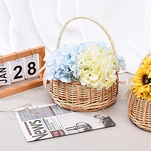 Kuppn Wicker Rattan Flower Basket, Willow Handwoven Basket With Handle And Plastic Insert,Wedding Flower Girl Baskets For Home Garden Decor, White,Pink, S, 210209Ht07-1-10551-1117289551 #TOP2