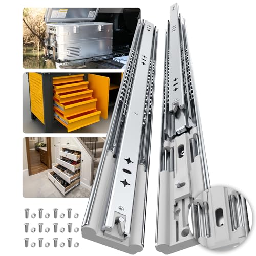 Furniware 1 Pair 265 lb Load Capacity Soft Close Drawer Slides 24 20 18 Inch Full Extension Ball Bearing Drawer Glides Side Mount Rail RV Industrial Tool Box Mechanical Cabinet Runner, 20 Inch