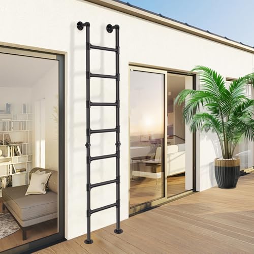 Escalera de litera de 7 peldaños de pared a suelo, escalera de salida robusta para bahía de ventana de bodega, escalera de escalada para ático, dormitorio, terraza, carga máxima 150 kg /215 cm