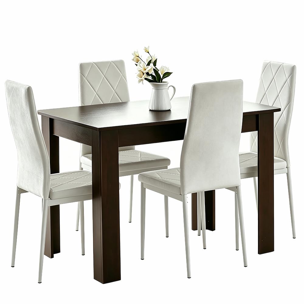 Homullel 5 Piece Dining Room Table and Chairs Set for Dining Room Kitchen, Modern Wooden Dining Table with 4 Chairs for Family Dinner Set Space Saving