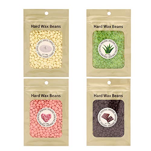Hard Wax Beans, AIDUE Perles de Cire à Épiler Kit d'Épilation Indolore pour Bikini, Aisselles, Jambes, Corps, 4 * 100g