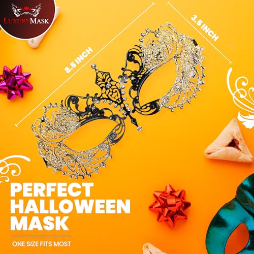 Image of Masquerade Mask for Women with Rhinestones - Elegant Metal Half Face Mask for Masquerade Parties, Mardi Gras, & Themed Events