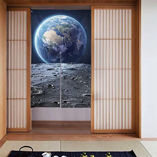 のれん 宇宙からの地球 カーテン おしゃれ 目隠し 暖簾 遮光 間仕切り 玄関 飲食店 キッチン洗面所 出入り口洗濯可 インテリア 幅86px丈143p