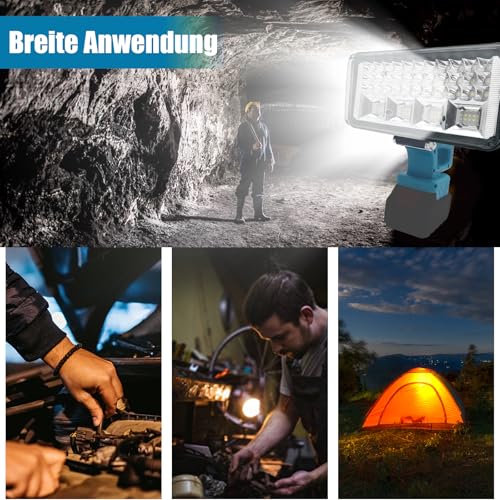 Akku Lampe für Makita 18V 90W 5400LM Kabellose Led Arbeitsleuchte Mit USB und Typ C, 2 Modi Helligkeit,Für Camping,Autoreparaturen, Notfall [Energieklasse A+++]