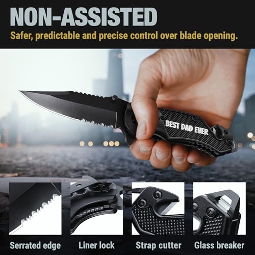 Image of GOOD WORKER Legal Pocket Knife with 2.95 inch Serrated Blade, Glass Breaker, Seat Belt Cutter - EDC Sharp Folding Knives with Portable Clip - Small Tool for Tactical Camping Survival Hiking - Gifts for Men, Women