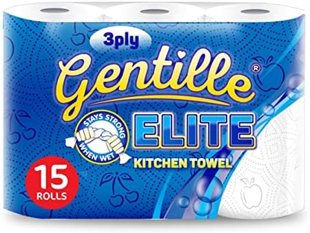 Gentille Elite 3pk Kitchen Roll | 3ply Thick Strong Absorbent Paper Towel | 15 Rolls