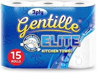 Gentille Elite 3pk Kitchen Roll | 3ply Thick Strong Absorbent Paper Towel | 15 Rolls