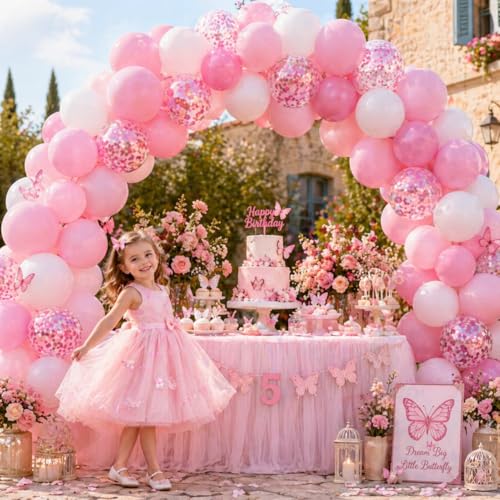 Image of Balloons Pink and White, 60 Packs 12 Inch Light Pink White Balloons with Confetti Balloons for Birthday Party Decorations Girl Women, Wedding, Christening Baby Shower Party, Bridal Shower