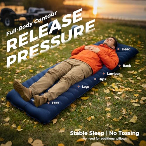 Image of KingCamp Double Sleeping Pad for Camping, Rollover Prevention Inflatable Queen Camping Mattress 2 Person Ultralight Air Mat for Backpacking Hiking Tent Cot, PVC Free