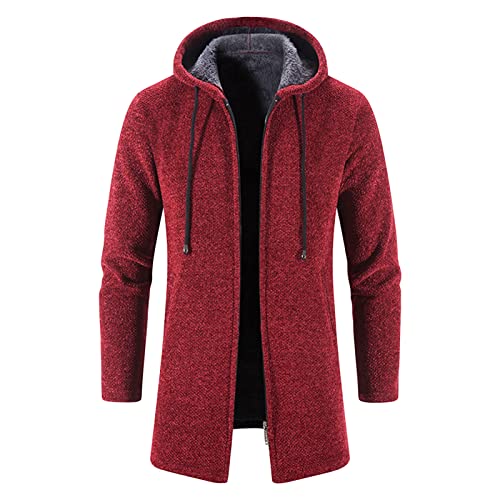 JEShifangjiusu Men'S Shawl Collar Open Front Long Cardigan Loose Drawstring Overcoat Hooded Ribbed Knit Sweater With Pockets