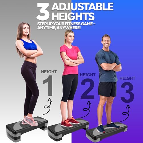 TechFit Aerobic Stepper, höhenverstellbar in 3 Stufen (10/15/20 cm), rutschfeste Oberfläche, Maße: 78 x 29 cm, belastbar bis 120 kg, ideal für Fitness, Cardio und Heimtraining
