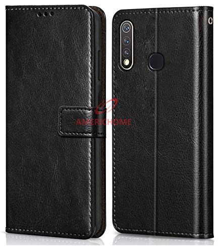 Image of Inside Rubber TPU with Card Pockets Magnetic Closure Protection Compatible with Vivo Z1 Pro, 1951, PD1911F (Black)