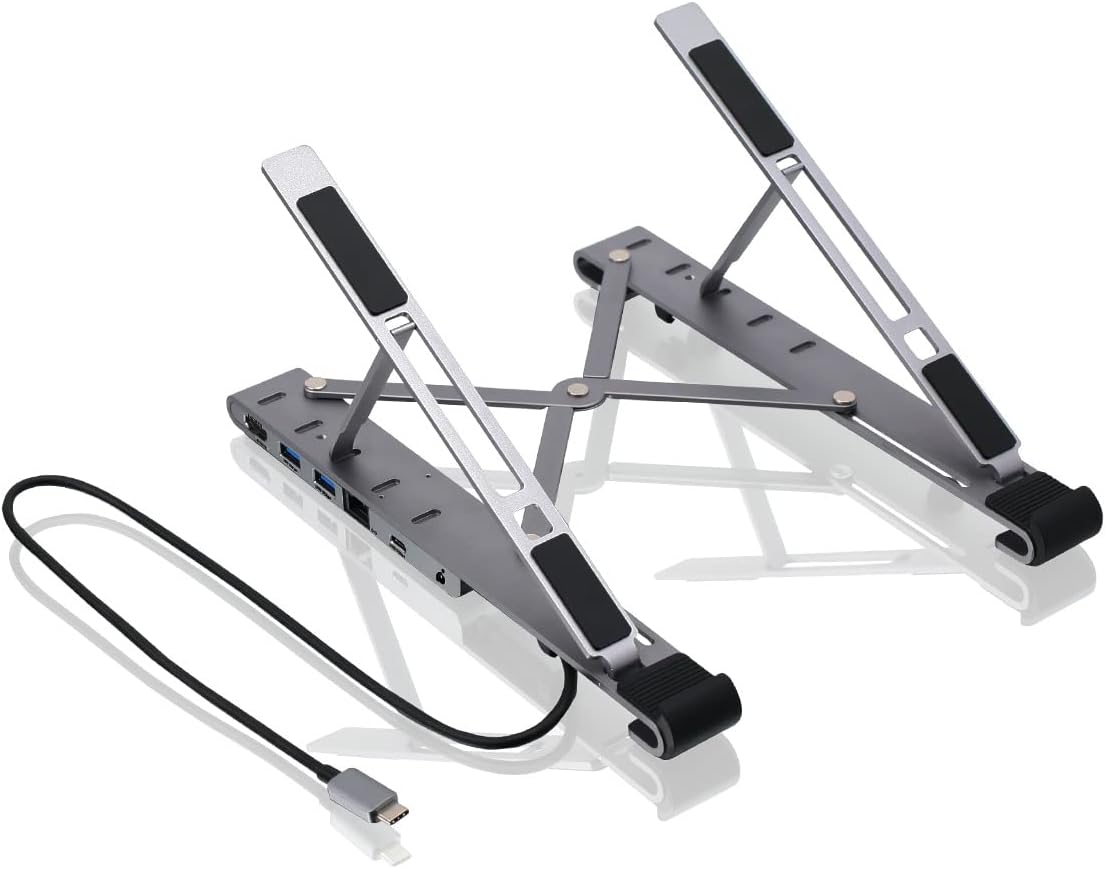 IOGEAR Dock Pro 6-in-1 4K Dock Stand, Foldable Laptop Stand with Docking Station, HDMI 4K30hz (3440x1440 60Hz), 2X USB-A, USB-C Data, 100W PD, Fast Role Swap, Windows 10 11, macOS, GUD3C4K1LS