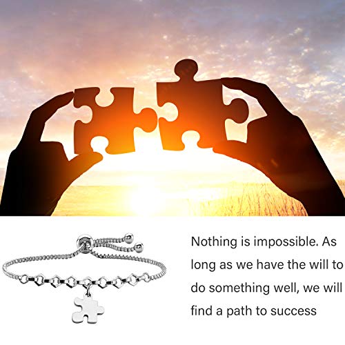 Lqri Autism Awareness Bracelet Autism Puzzle Piece Charm Adjustable Slider Bracelet Gift For Autistic Children Autism Mom Teacher Speech Language Pathologist (Slider Bracelet) #TOP5