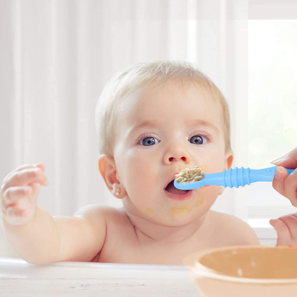 Vicloon Cuillère en Silicone pour Bébé,4PCS Cuillères Bébé Apprentissage Ustensile D'apprentissage Adapté à Dentition Première Étape Recommandé par Les Experts Sevrage