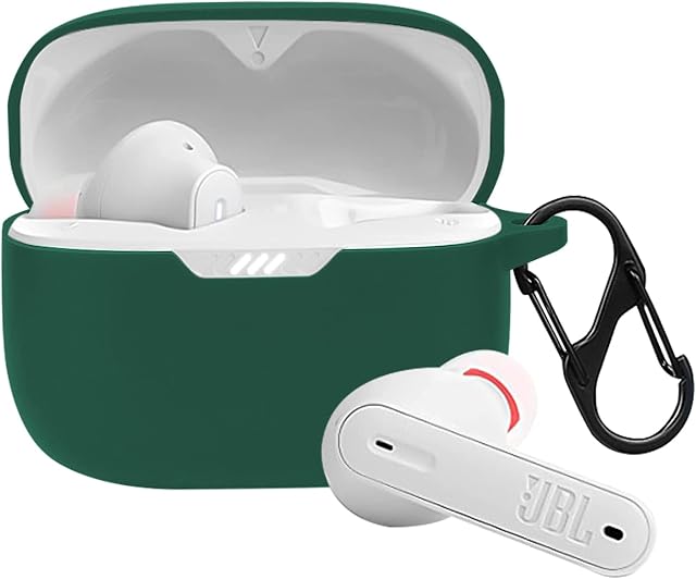 Seltureone Silikonowe etui kompatybilne z JBL Tune 230 NC TWS, z przodu LED, miękkie, antypoślizgowe, odporne na uderzenia, 360 stopni, etui ochronne - zielone