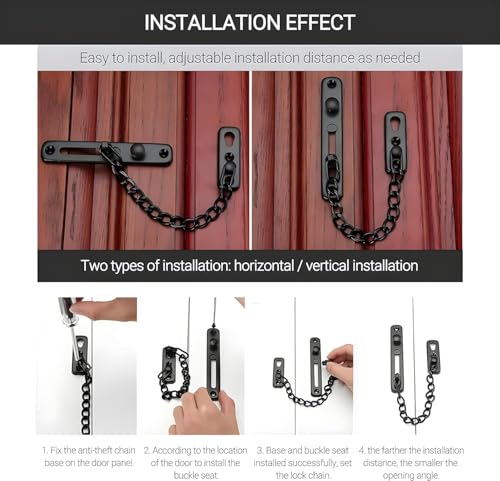 Image of Black Door Security Chain Heavy Duty Safety Chain Lock Door Guard Chain Latch for Home Security Interior Door Chain Lock Anti Theft Door Security Hardware for Main Door Front Door Chain Restrictor