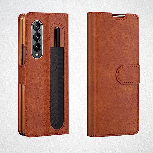 Étui Galaxy Z Fold 4 avec fente carte de crédit protection cuir marron