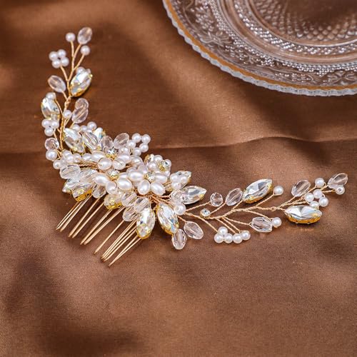 Peine para cabello de boda con perlas y cristales miniatura 3