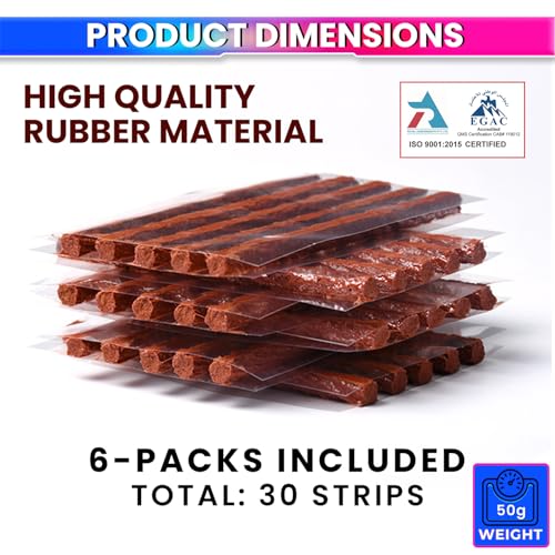 Image of amiciAuto Tubeless Tyre Puncture Repair Strips (30 Strips Pack) | Heavy-Duty, Leak-Proof & Extra Sticky Rubber Strips for Car, Bike & Scooter | Strong Grip, Long-Lasting Seal for Emergency Tyre Repair