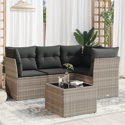 Vetnasa Set de sofás jardín y Cojines 5 pzas ratán sintético Gris Claro Mobiliario, Muebles de jardín, Conjuntos de jardín Gris 44,4 KG