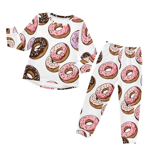 Donut Pattern with Sprinkles Soft Pajama Set for All Seasons,Breathable Pjs Long Sleeve Sleepwear,Comfy Loungewear 2 Piece Underwear Set 5T