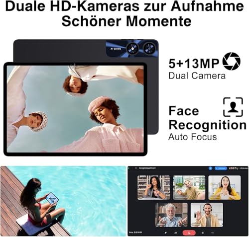 Tablet 11 Zoll Android mit 24GB RAM 256GB ROM TF 1TB, Octa-Core 2.0 GHz, 5G WiFi 6, Bluetooth 5.0, Widevine L1, 5MP+13MP, 8000mAh, 1280 * 800 IPS FHD, Gesichtserkennung, GPS, Tablet mit Case, Schwarz 6