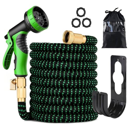The Complete Premium 60ft Expandable Garden Hose Set - Durable 3750D Fabric, 4-Layer Latex Core, Strong Brass Connectors - 10 Spray Nozzles & Convenient Storage Bag Included