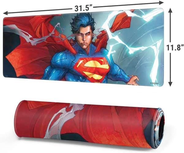 Skinit Large Gaming Mouse Pad - Officially Licensed Superman Heat Vision Design with Stitched Edges, Waterproof, Non-Slip Rubber Base, Desk Mat for Keyboard & Mouse, 31.5" x 11.8" inches