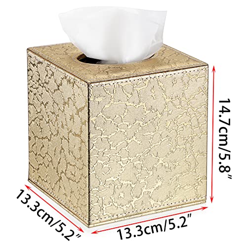 Sumnacon Square Leather Tissue Box Cover - Stylish Cube Tissue Box Holder With Magnetic Bottom, Decorative Pu Tissue Box For Vanity Dresser Night Stand Table Countertop Home Office Car, Gold #TOP2