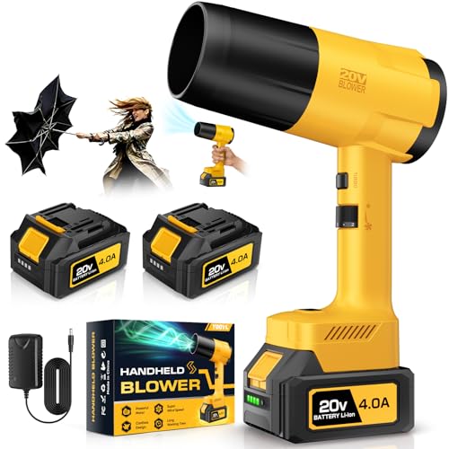Leaf Blower Cordless, Handheld Leaf Blower with 2 X 4.0Ah Battery and Charger, 6 Speed Modes, Lightweight Blowers for Lawn Care, Patio, Yard, Blowing Leaves, Snow, Dust-Yellow