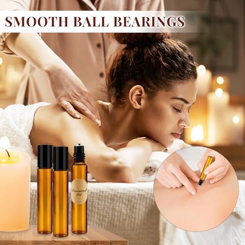Redamancy 10 Stück Roll on Glasflaschen für Ätherisches Öl, 10ml Roll on Flasche Leer, Braune Rollon Flaschen, Ätherische Öle Roller Glasflaschen, für Öle, Duftstoff, Kosmetika, Massage