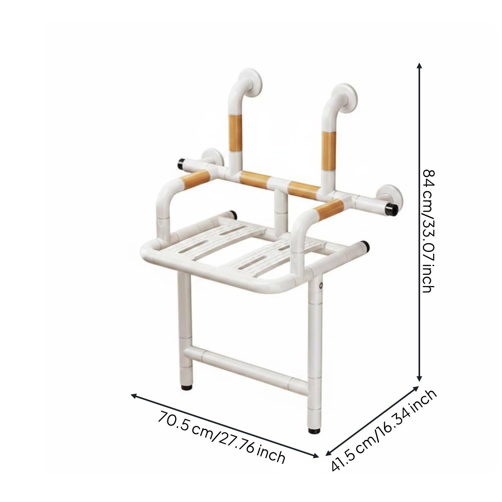 Asiento de Ducha Plegable Silla de Baño Taburete de Ducha Banco de Baño con Estructura de Pared Estable y Reposabrazos, Taburete Plegable De Pared Sin Respaldo