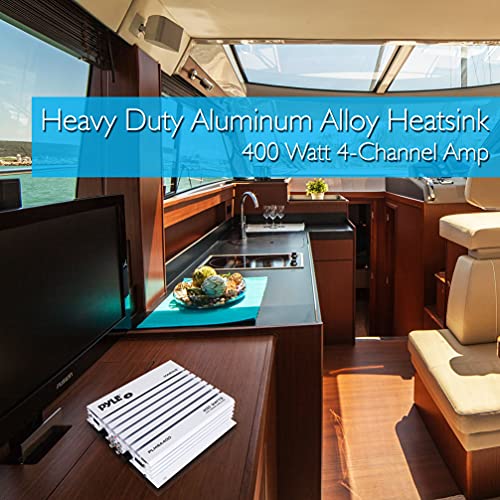Image of Pyle 4-Channel Marine Amplifier - 400W Elite Hydra Series Water Resistant Amplifier with Dual MOSFET Power Supply, RCA Connectivity with Level Control, LED Indicator, Fuse Protection - PLMRA400.5