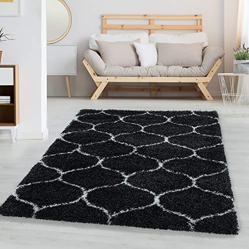 Image of AROMICK Modern Polyester Anti Slip Shaggy Fluffy Rug and Carpet for Living Room, Bedroom & Dining Room (4 x 6 Feet, Black Ivory)